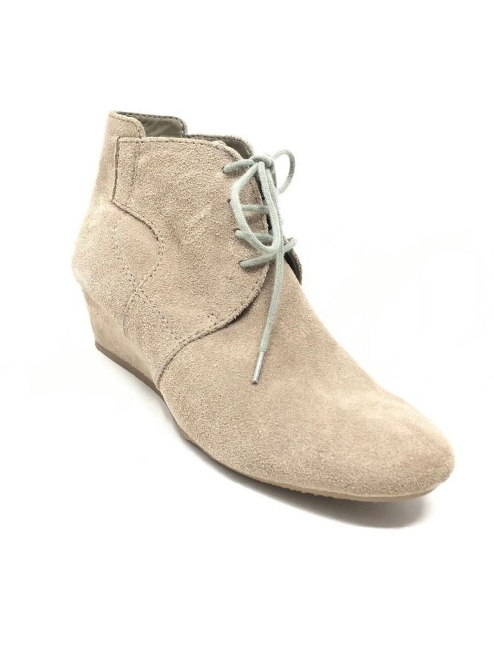 NINE West nude suede lace up wedge bootie size 8.5